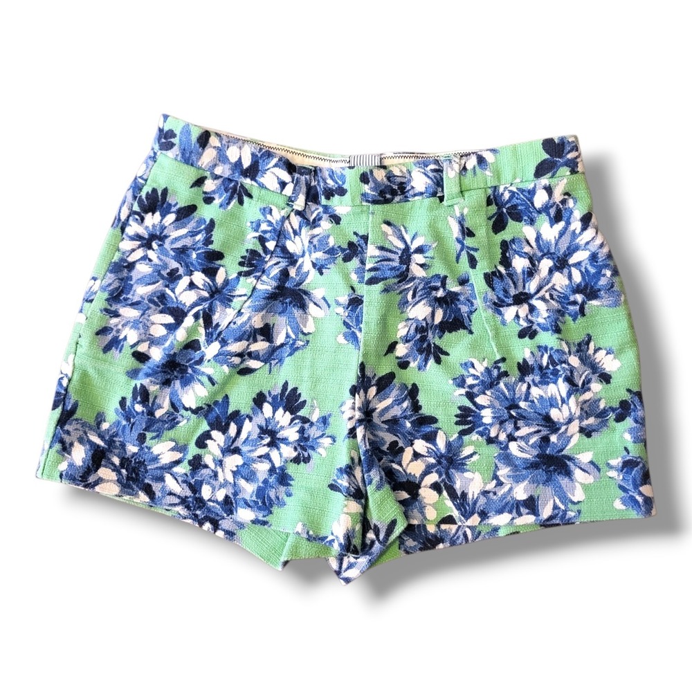 J.Crew Green Blue Floral High Waisted Shorts Womens Size 6 Summer Casual